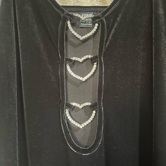 SHEIN RHINESTONE HEART CUT OUT VELVET CAMI DRESS - Picture 10 of 16